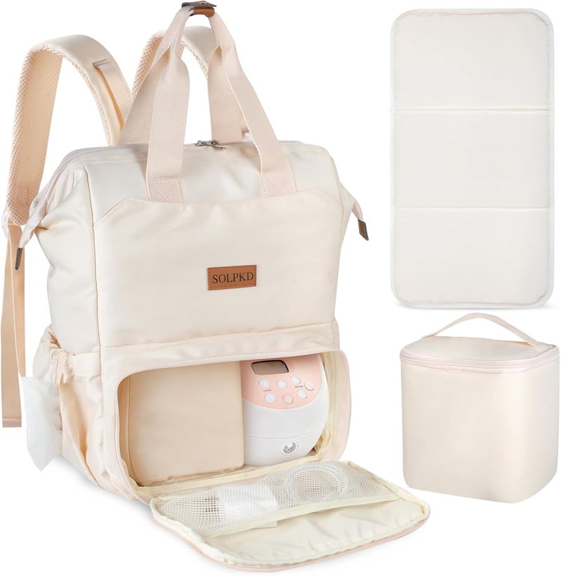 SOLPKD Store Breast Pump Bag Fit for Spectra S1 and S2, Pumping Bag with Waterproof Mat for Pump Accessories, Portable Pump Carrying Case for Work, Pump BackpackTravel and Family Use, Newborn Essentials Beige - Image 1